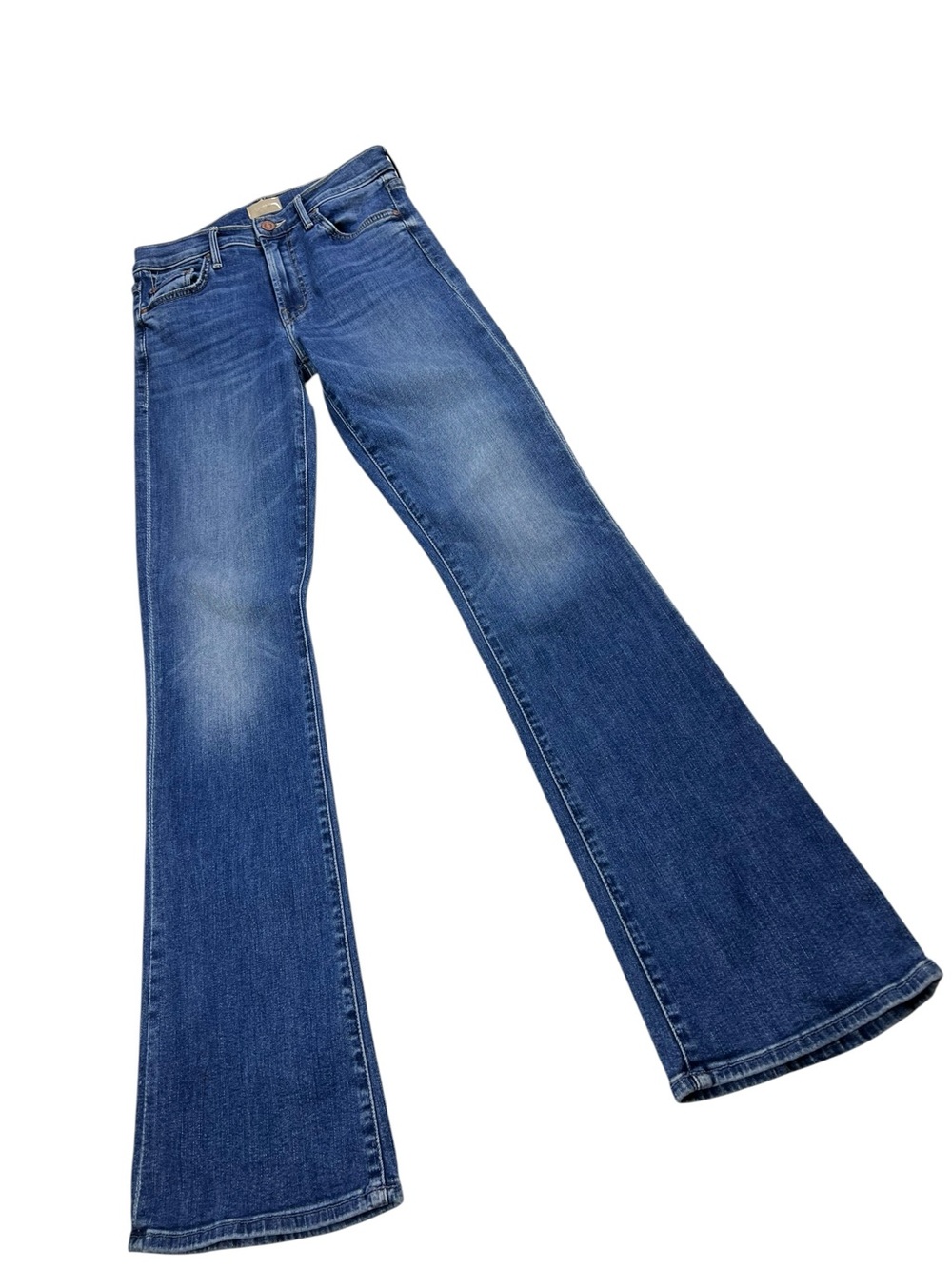 MOTHER The Outsider Sneak Blue Denim Mid-Rise Flare Jeans Size 26 EUC - Picture 3 of 14
